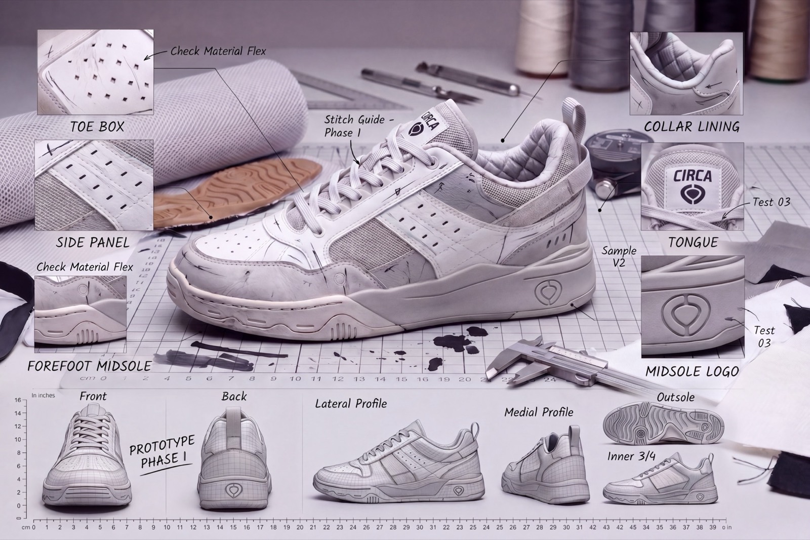 Design language board for Alphabet footwear